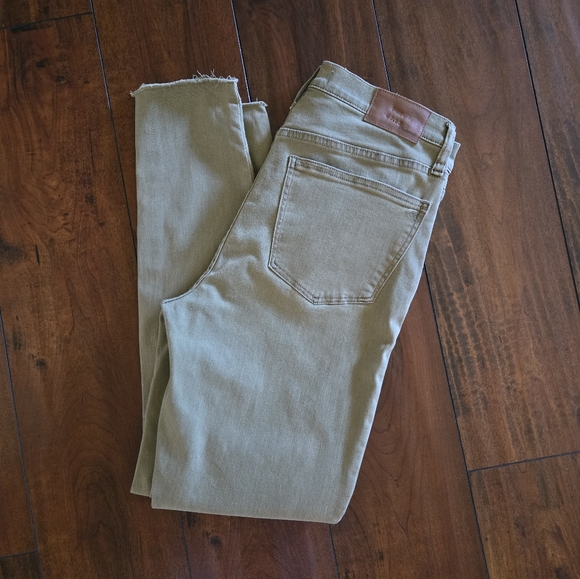 Madewell 9" High Rise Skinny Jeans Women's Olive Green Raw Hem Stretch Size 28 - Picture 7 of 13